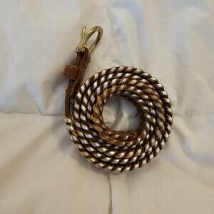 J.Crew Brown Leather Whipstitch Skinny Belt Metallic Lace Trim Size S